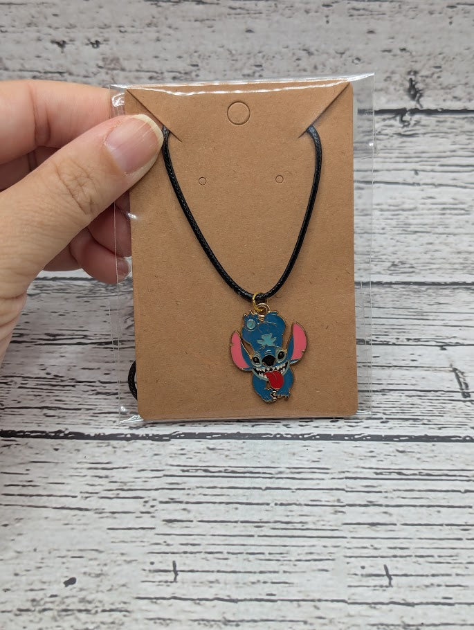 Stitch, Upside down, Black Necklace