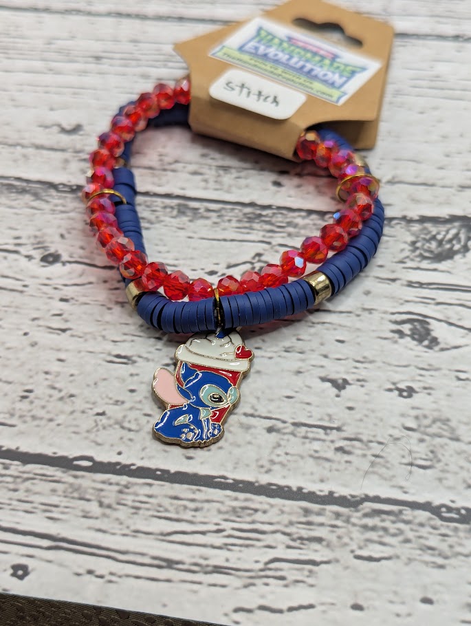 Stitch, Heart Coffee, Red and Blue Bracelet