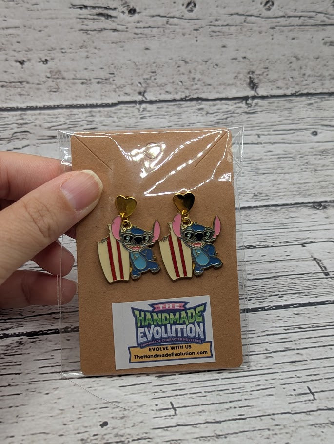 Stitch Surfboard, Gold Heart Earrings