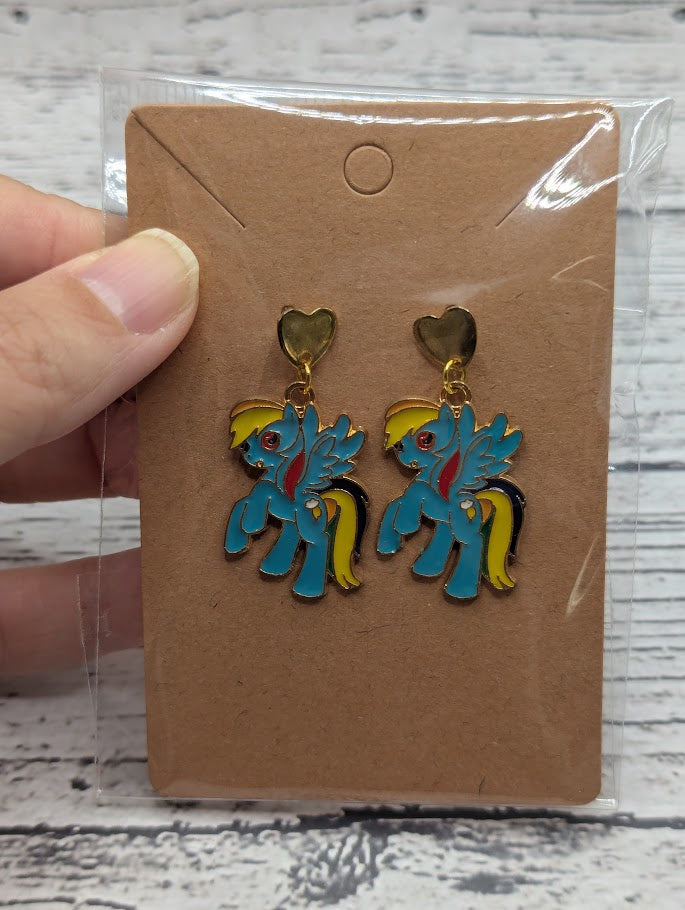Blue My Little Pony, Gold Heart Stud Earrings