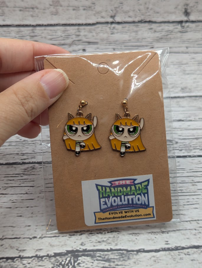 Powerpuff Girls, Yellow Hair, Gold Dot Stud Earrings
