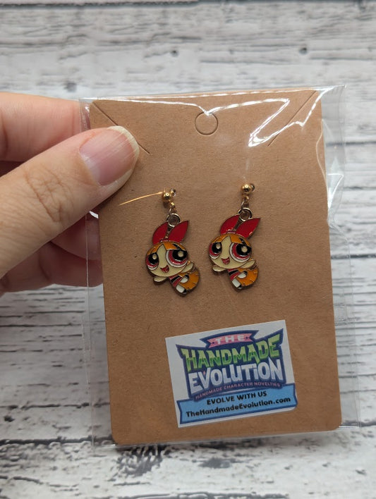 Powerpuff Girls, Red, Gold Dot Stud Earrings
