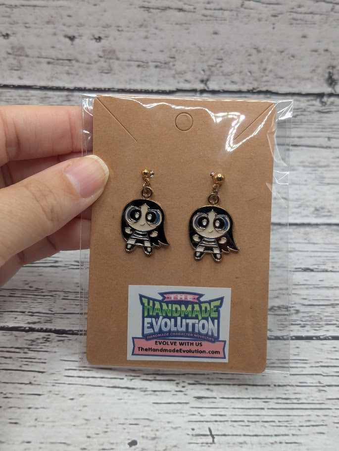 Powerpuff Girls, Purple, Gold Dot Stud Earrings