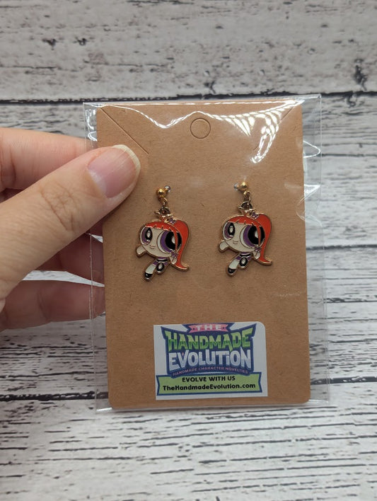 Powerpuff Girls, Red Hair, Gold Dot Stud Earrings