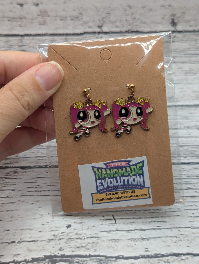 Powerpuff Girls, Pink Hair, Gold Dot Stud Earrings