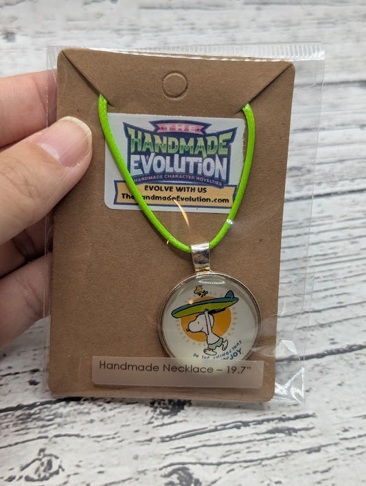 Snoopy Surf Joy Necklace, Bezel, Green Necklace