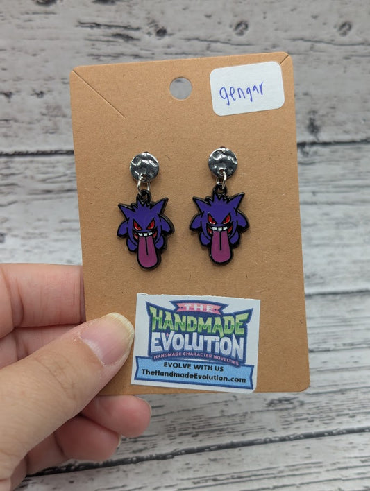 Gengar, Silver Circle Stud Earrings