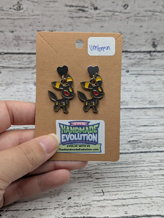 Umbreon, Silver Heart Stud Earrings