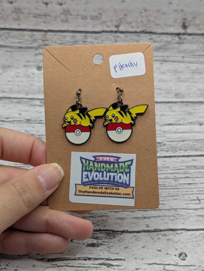 Pikachu, Ride on Pokeball, Silver Dot Stud Earrings