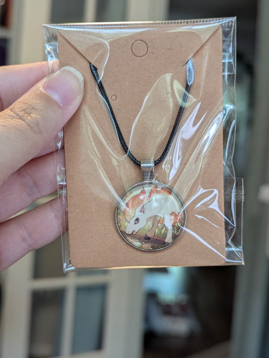 Ponyta, Upcycled Pokemon Card, Bezel, Black Necklace