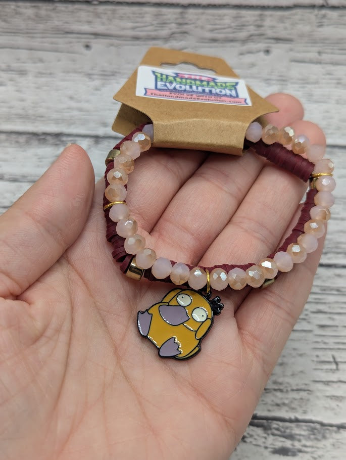 Psyduck, Red, Tan, Bead Bracelet