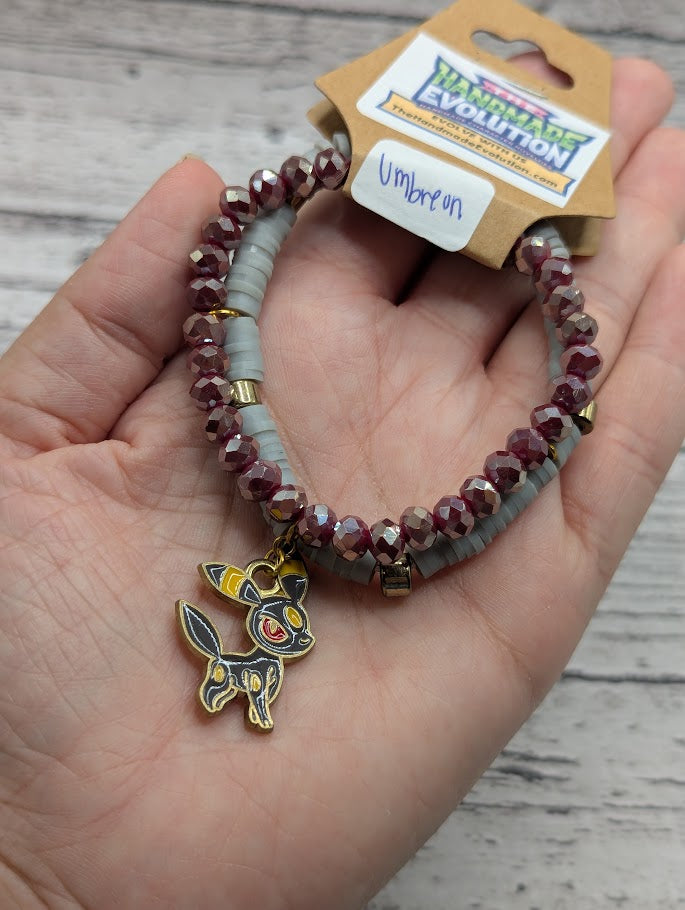 Umbreon, Red Grey Bead Bracelet
