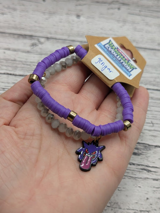 Gengar, Purple Silver Bead Bracelet
