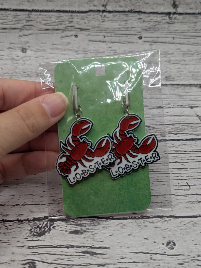 Lobster, Silver Bar Earrings