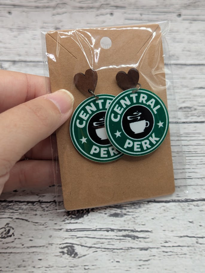 Central Perk, Wooden Heart Earrings