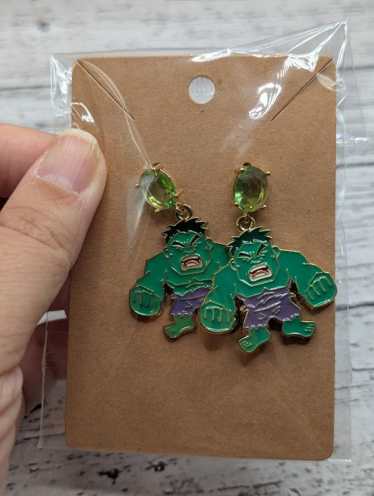 Hulk, Green Gem Earrings