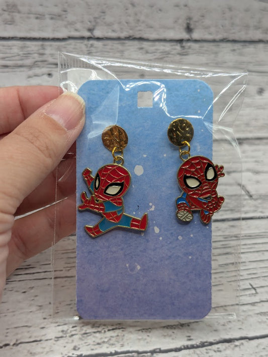 Spiderman, Gold Circle Stud Earrings