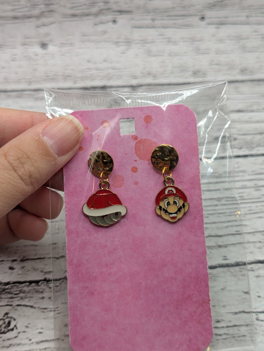 Mario Mushroom, Gold Circle Stud Earrings