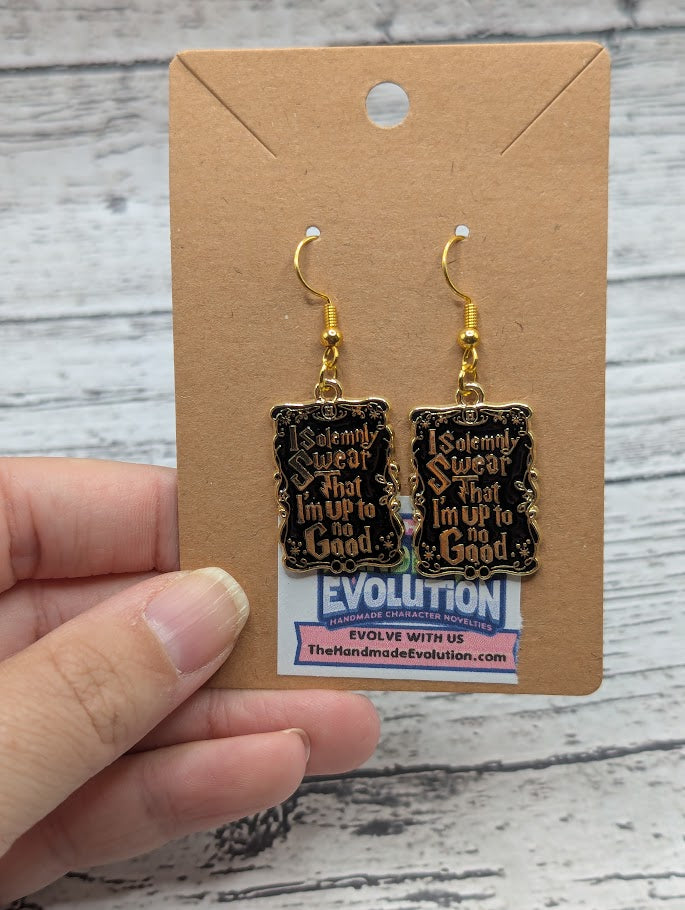 Harry Potter, Up to No Good, Gold Hook Dangle Earrings