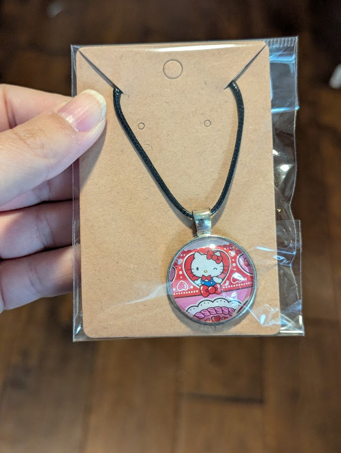 Hello Kitty, Heart, Bezel, Black Necklace