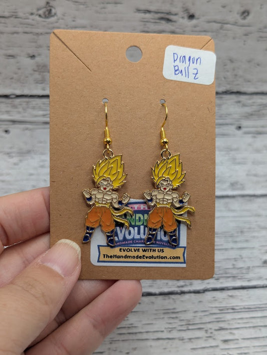 Dragon Ball Z, Yellow Hair, Gold Hook Dangle Earrings