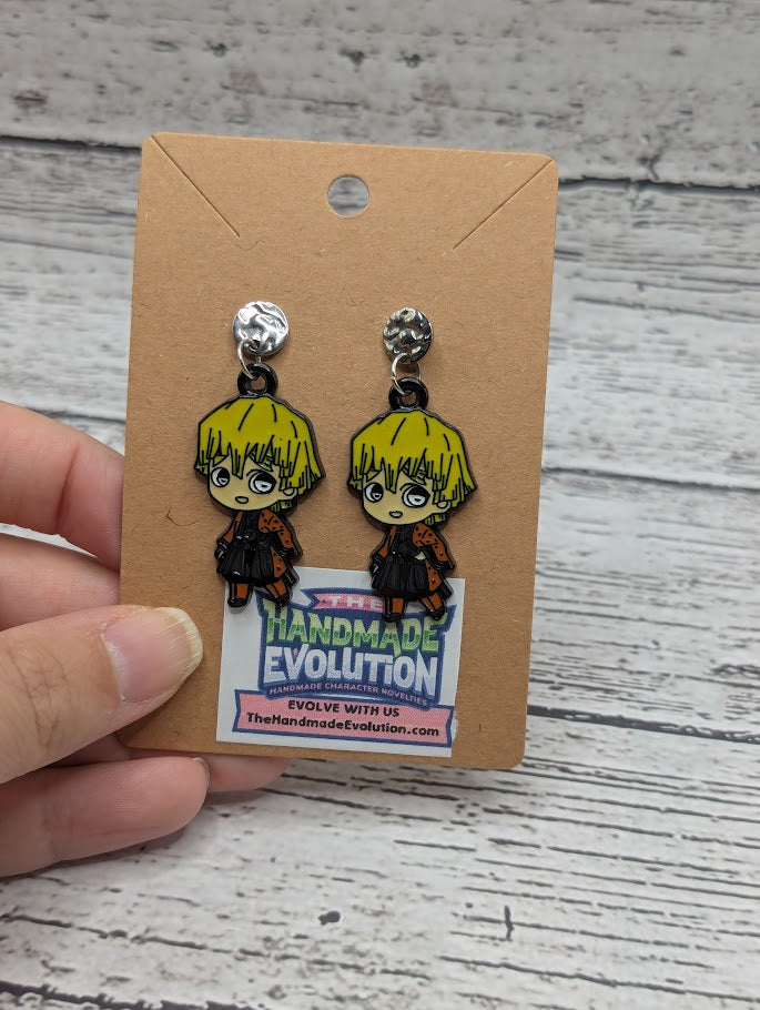 Demon Slayer, Yellow Hair, Silver Circle Stud Earrings