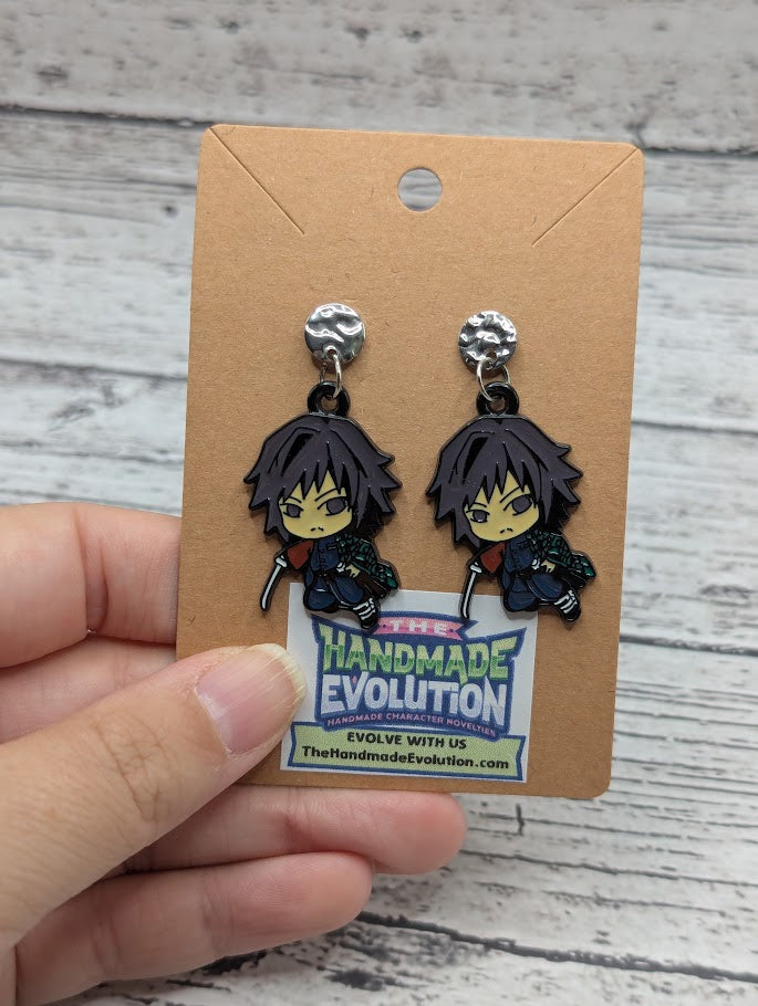Demon Slayer, Purple Hair, Silver Circle Stud Earrings