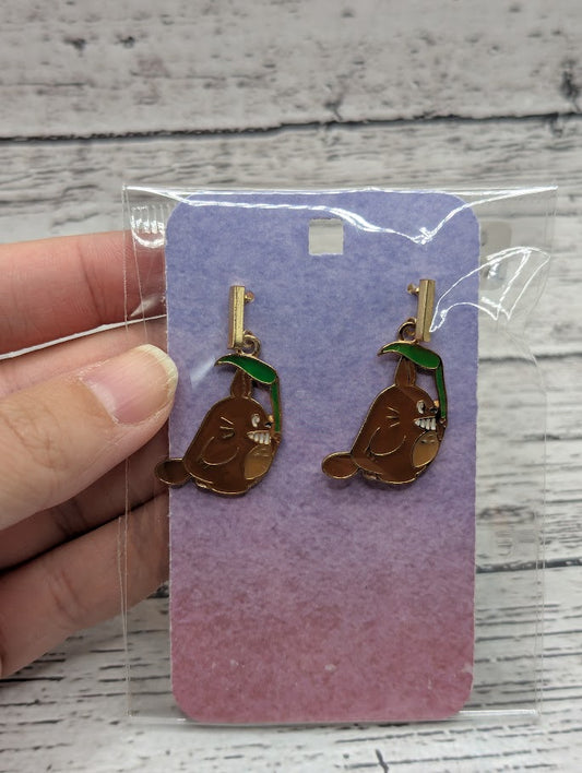 Totoro, Leaf, Gold Bar Stud Earrings