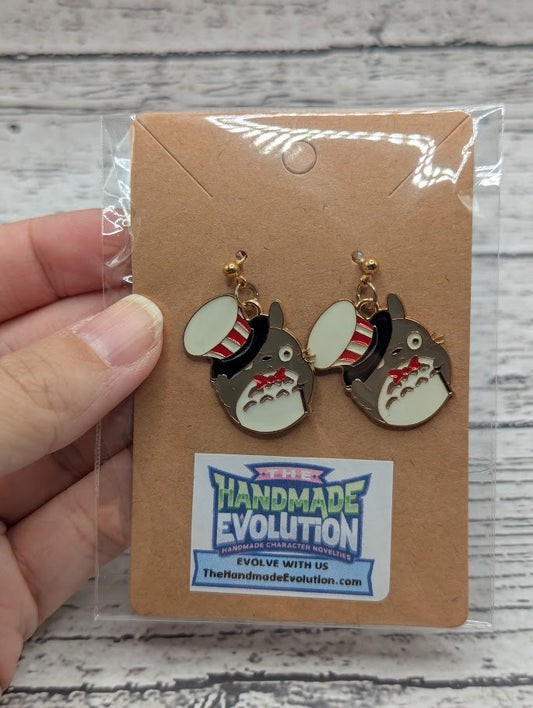 Totoro, Red Hat, Gold Dot Stud Earrings