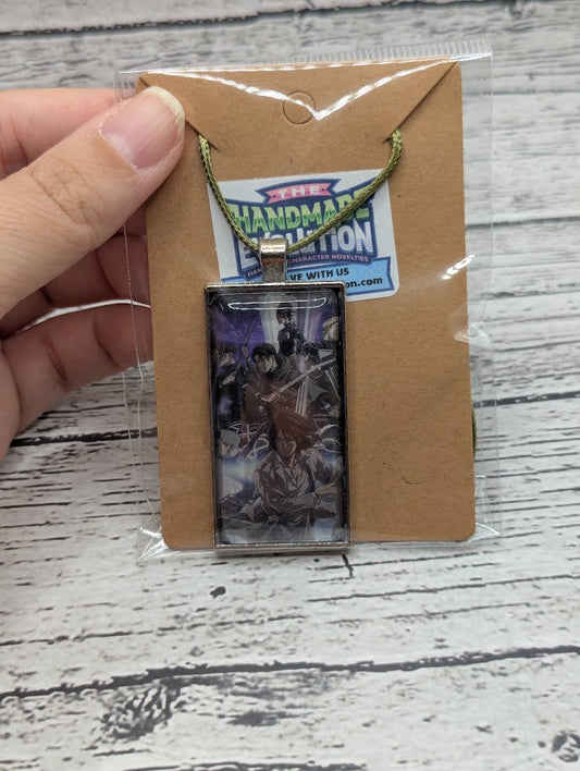 Anime,Rectangle Bezel, Green Necklace