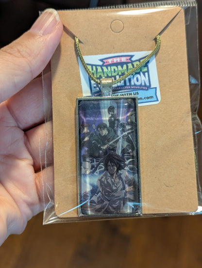 Anime,Rectangle Bezel, Green Necklace
