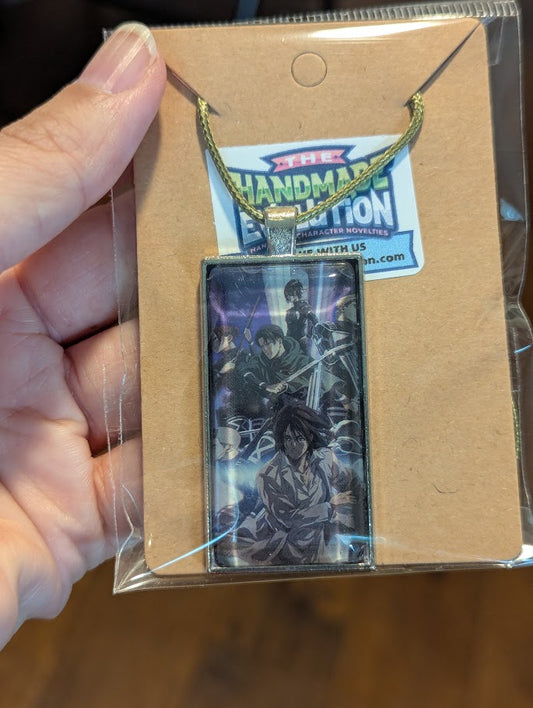 Anime,Rectangle Bezel, Green Necklace