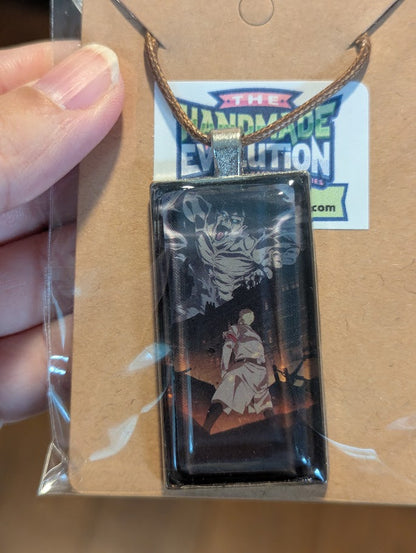 Anime,Rectangle Bezel, Brown Necklace
