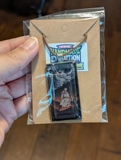 Anime,Rectangle Bezel, Brown Necklace
