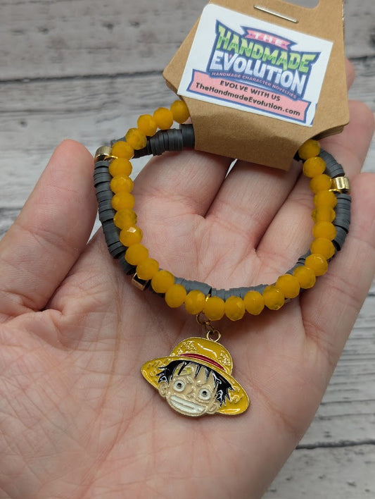 One Piece, Monkey Hat, Orange Grey Bead Bracelet