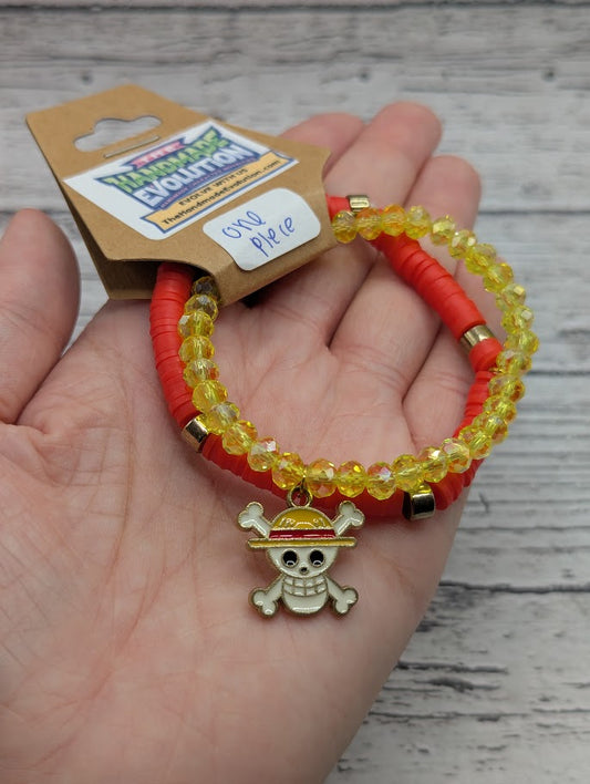 One Piece, Skull, Red Yellow Bead Bracelet