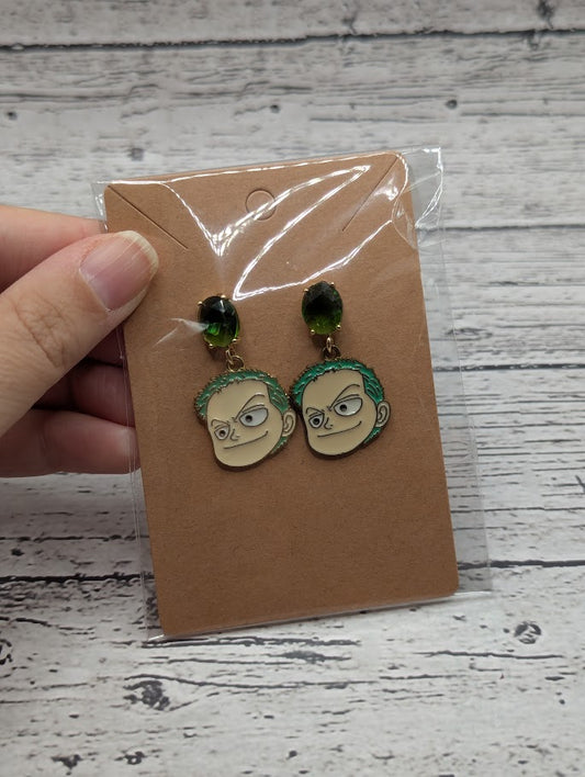 One Piece, Green Hair, Green Gem Stud Earrings