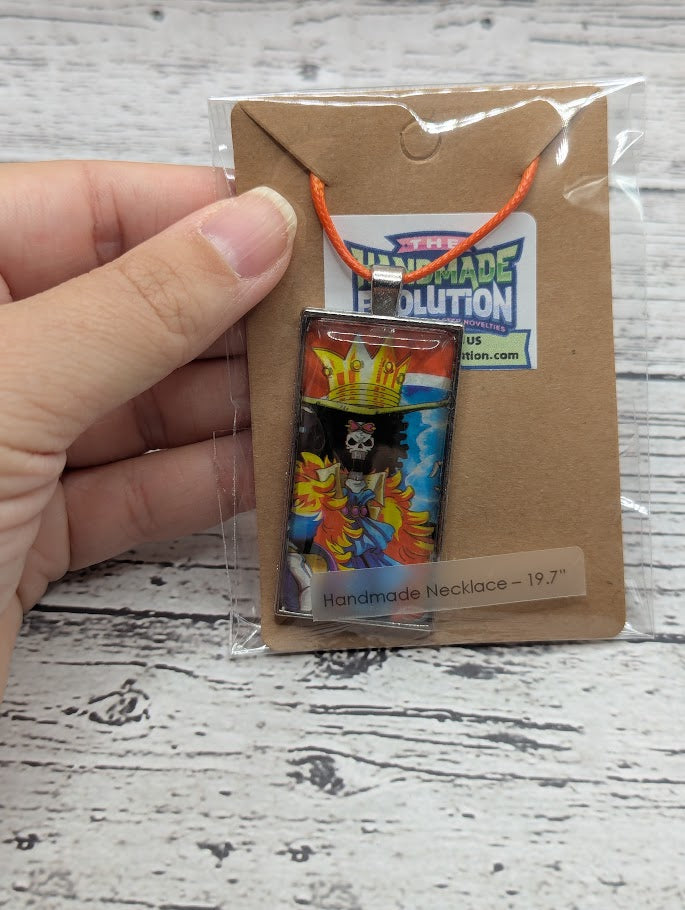 One Piece, Upcycled Card, Rectangle Bezel, Orange Necklace