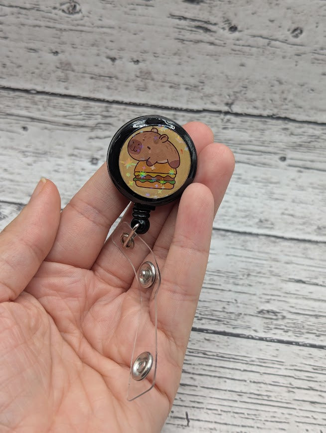 Capybarra Hamburger Badge Reel