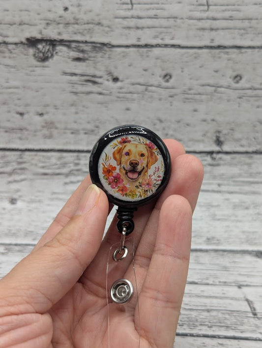 Golden Retreiver Dog Badge Reel
