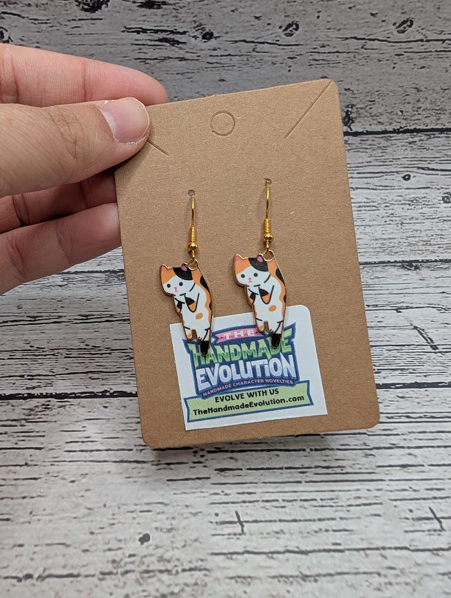 Cat Earrings - Black, White, Orange Cat